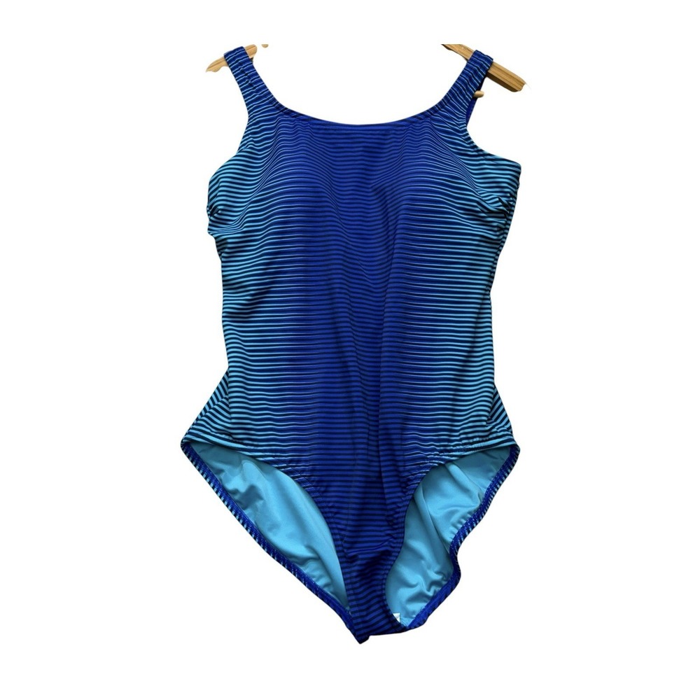Lands End Womens Swimsuit 18 Blue One Piece Modest Swim Flattering